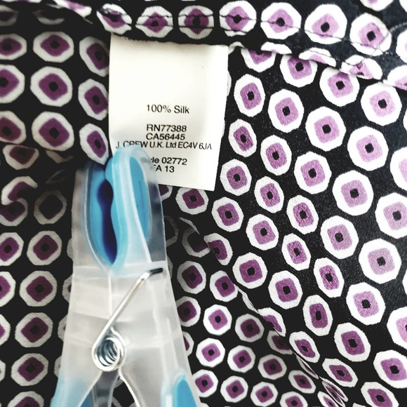 J. Crew Silk Black Geometric Print 3/4 Sleeve Top 4 - Picture 5 of 6